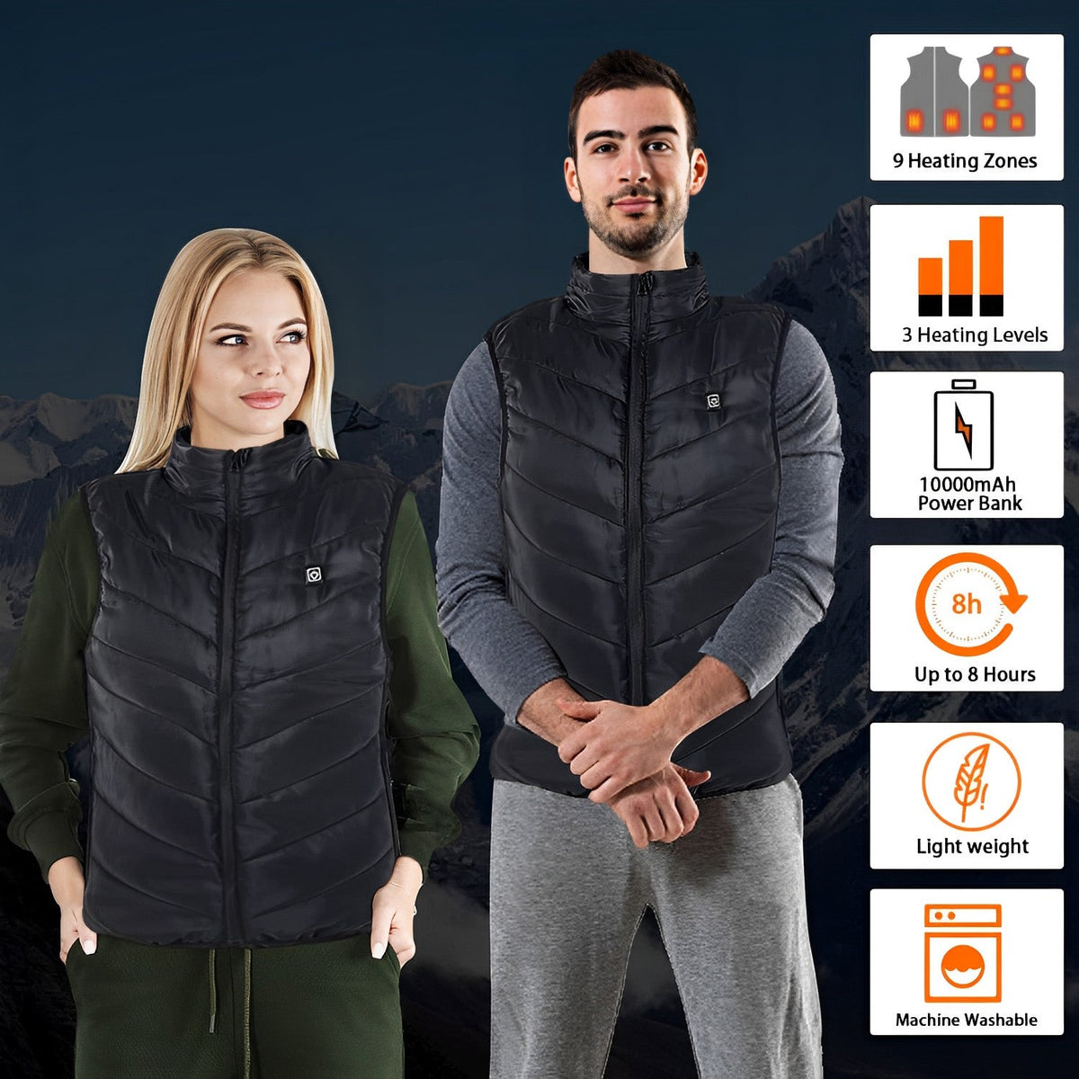 Gilet riscaldati per l'inverno, Gilet riscaldato da uomo con batteria, Gilet riscaldato da donna con 3 impostazioni di calore, Ricaricabile tramite USB