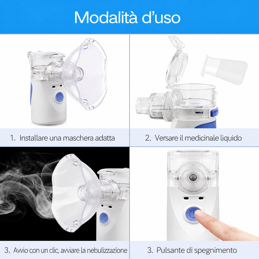 Nebulizzatore a rete portatile a ultrasuoni, dispositivo compatto e silenzioso per uso personale