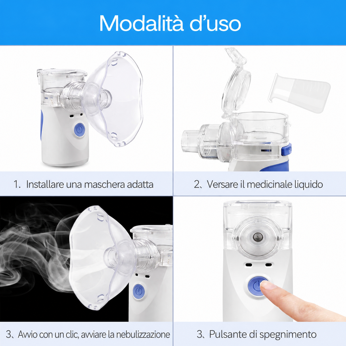 Nebulizzatore a rete portatile a ultrasuoni, dispositivo compatto e silenzioso per uso personale