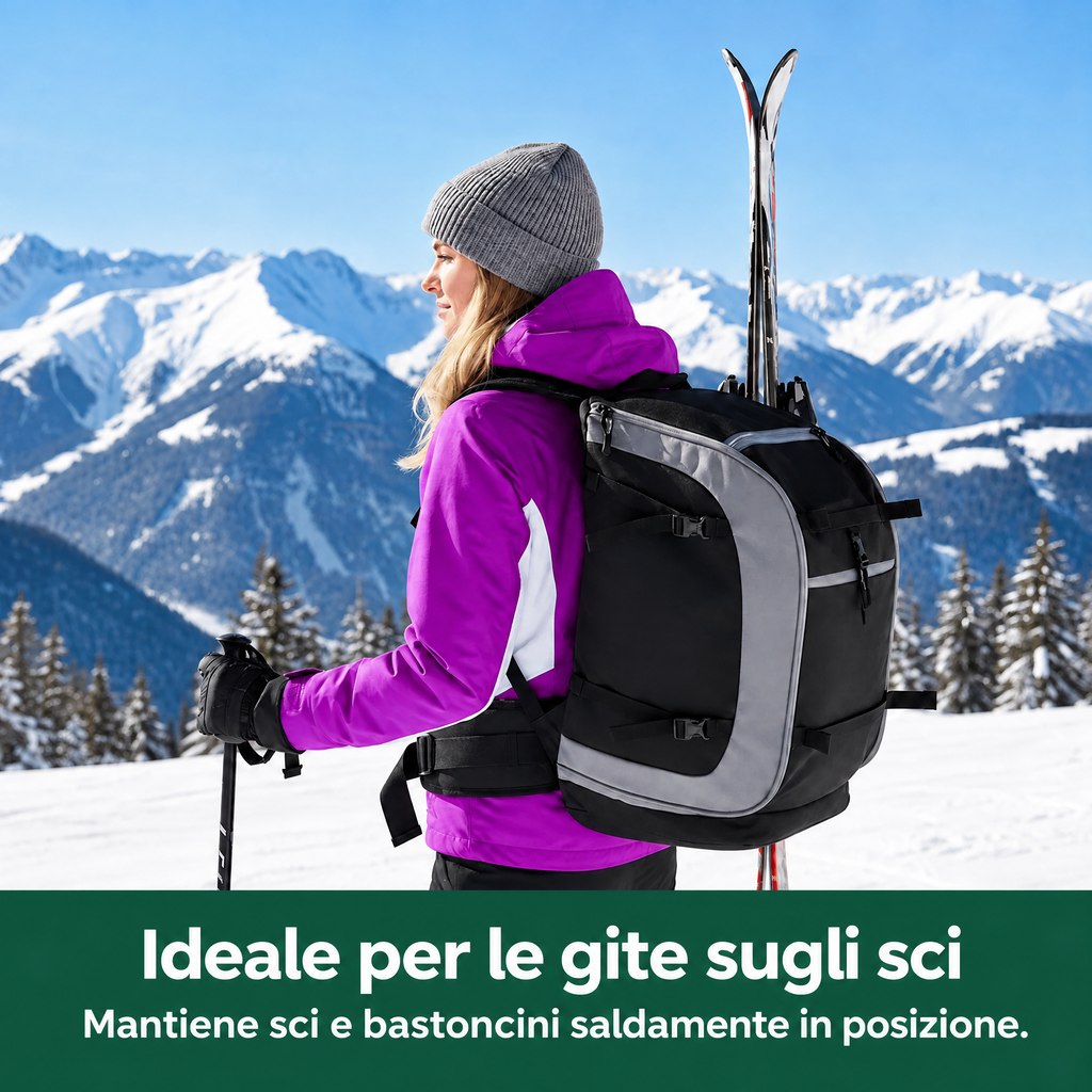 Zaino da sci 65L | Borsa per scarponi da sci con scomparto per casco e scomparto per maschera | Tessuto Oxford, spallacc