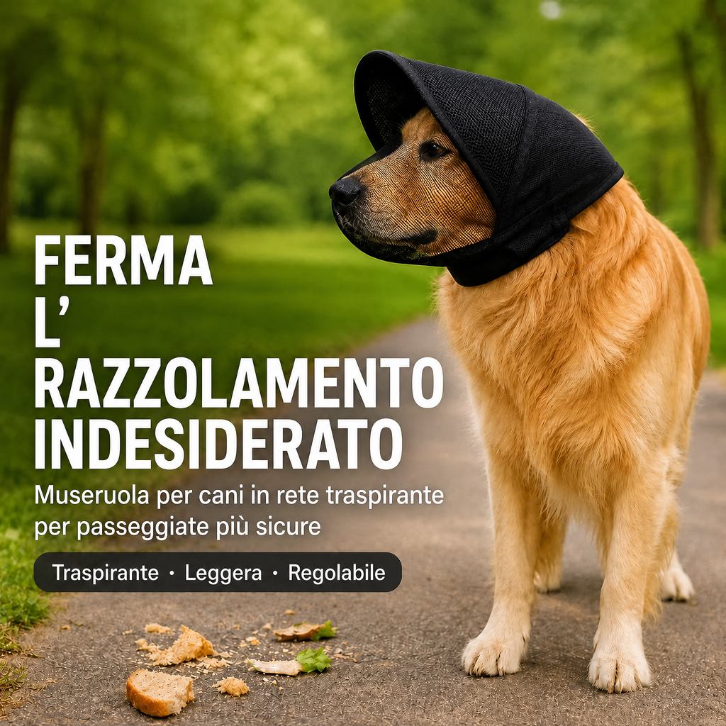 Museruola per cani traspirante anti-scavenging per le passeggiate - Cappuccio in rete che aiuta a bloccare avanzi di cib