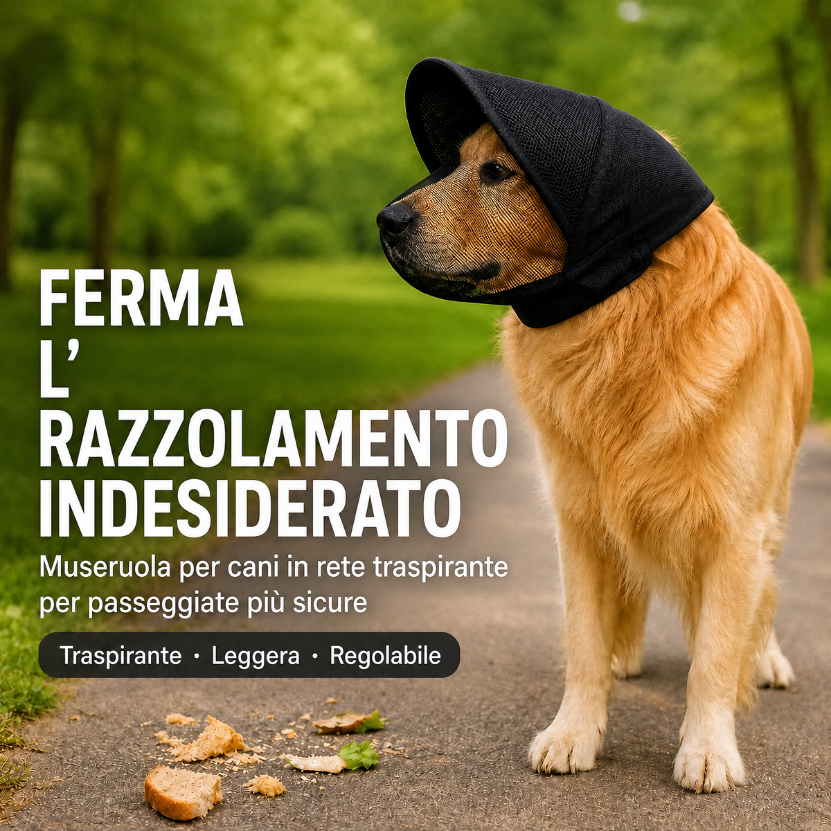 Museruola per cani traspirante anti-scavenging per le passeggiate - Cappuccio in rete che aiuta a bloccare avanzi di cib