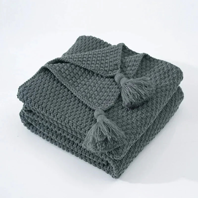 Coperta in lana lavorata a maglia NordiWrap con frange | Design nordico | Accogliente ed elegante | Perfetto per la casa