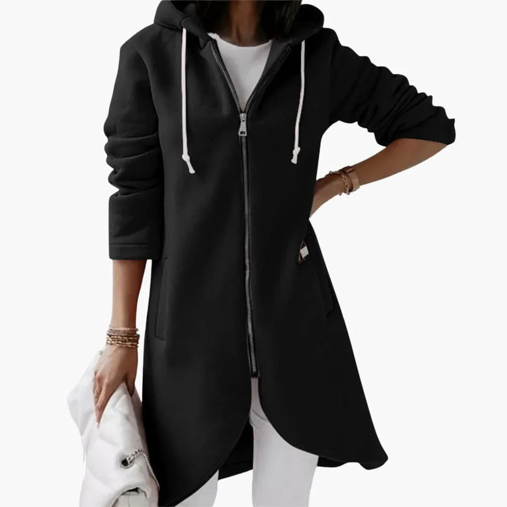 Felpa con cappuccio lunga con zip da donna