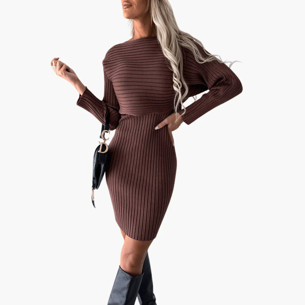 Abito in maglia da donna a maniche lunghe, motivo a coste, moda invernale