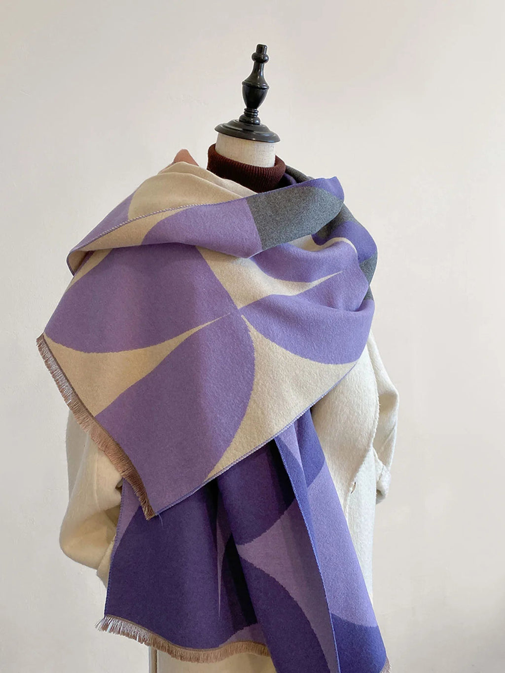 Sciarpa da donna oversize - Cashmere geometrico reversibile