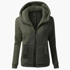 Felpa con cappuccio in pile da donna con cerniera e cappuccio caldo
