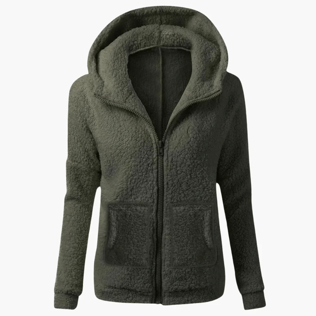 Felpa con cappuccio in pile da donna con cerniera e cappuccio caldo
