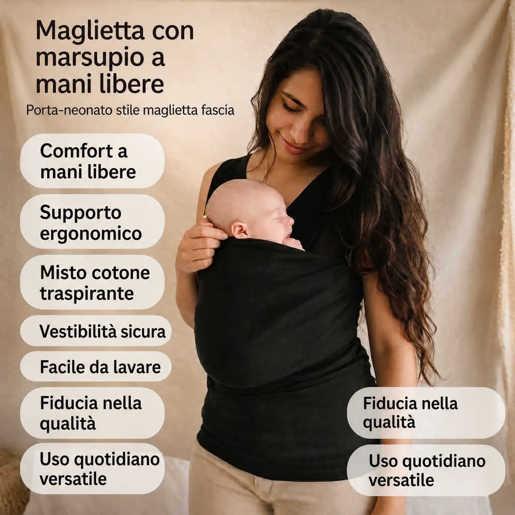 Baby Carrier Tee – Maglietta fascia porta bebè a mani libere stile wrap