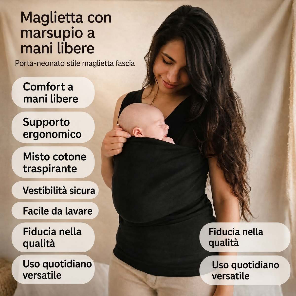 Baby Carrier Tee – Maglietta fascia porta bebè a mani libere stile wrap