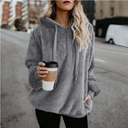 Felpa con cappuccio da donna morbida e rilassata - Pullover mezza zip, pile