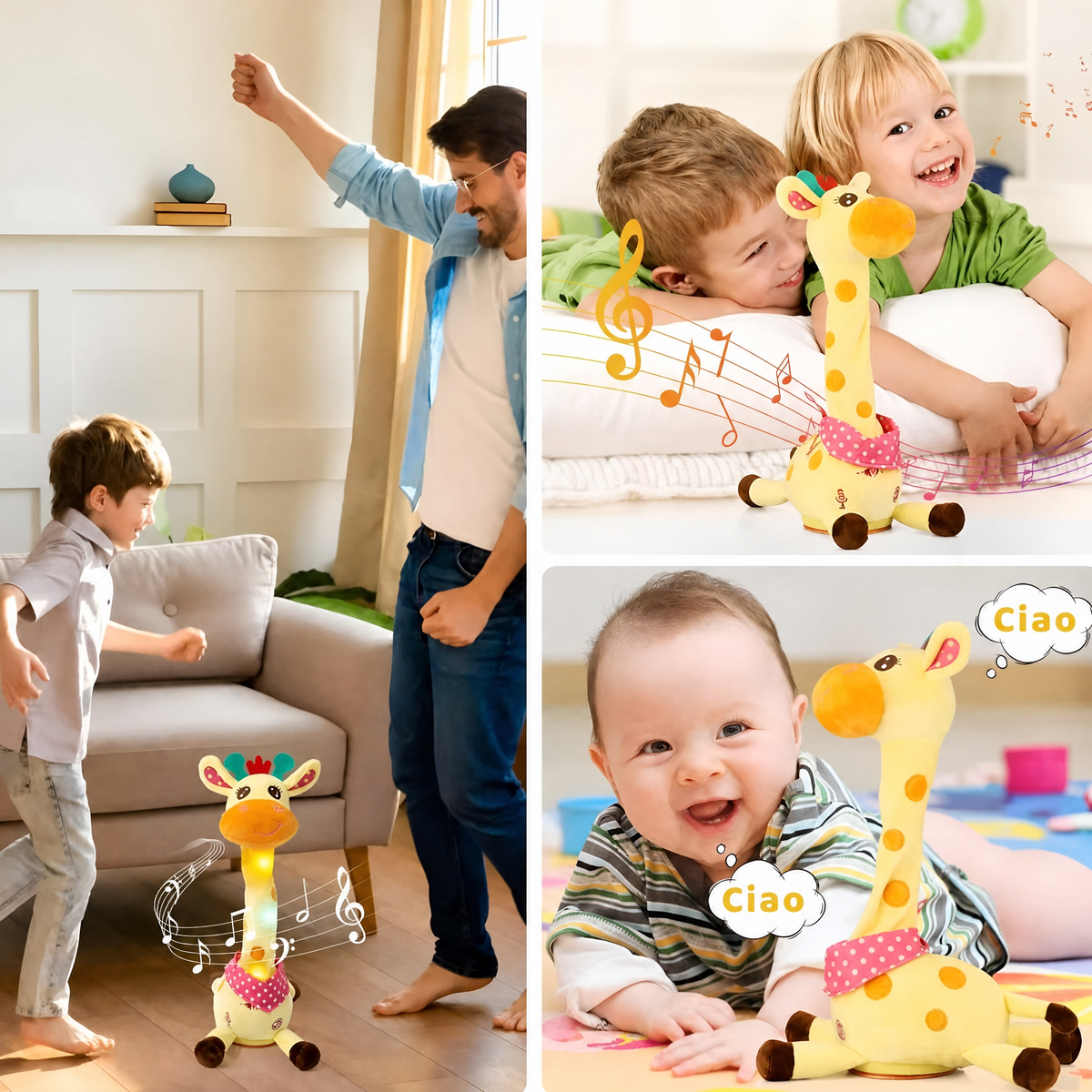 Giocattolo di peluche interattivo Giraffa che canta, compagno musicale per bambini