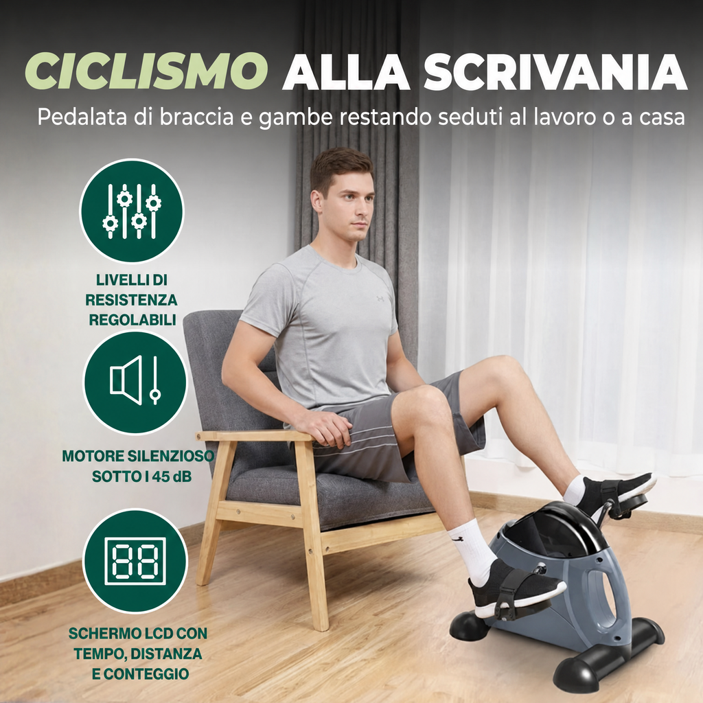 Mini cyclette portatile da sotto scrivania con resistenza regolabile e display LCD
