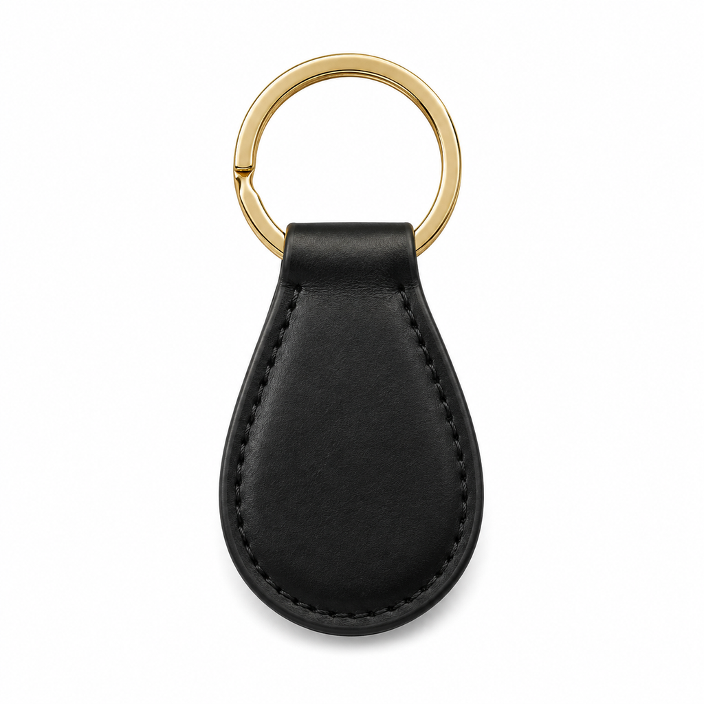 Portachiavi in pelle nero con anello dorato