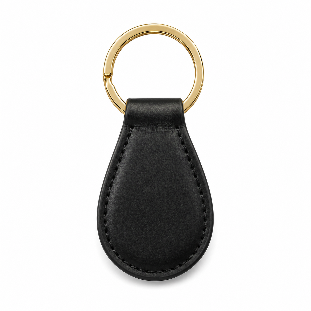 Portachiavi in pelle nero con anello dorato