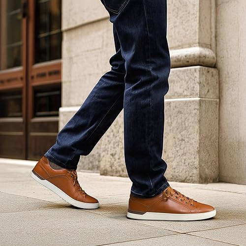 Scarpe Stringate Uomo Pelle Marrone con Inserti Suede Blu e Suola Bianca