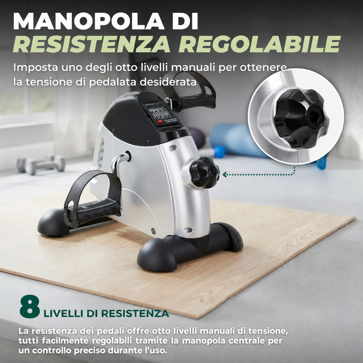 Mini cyclette portatile da sotto scrivania con resistenza regolabile e display LCD