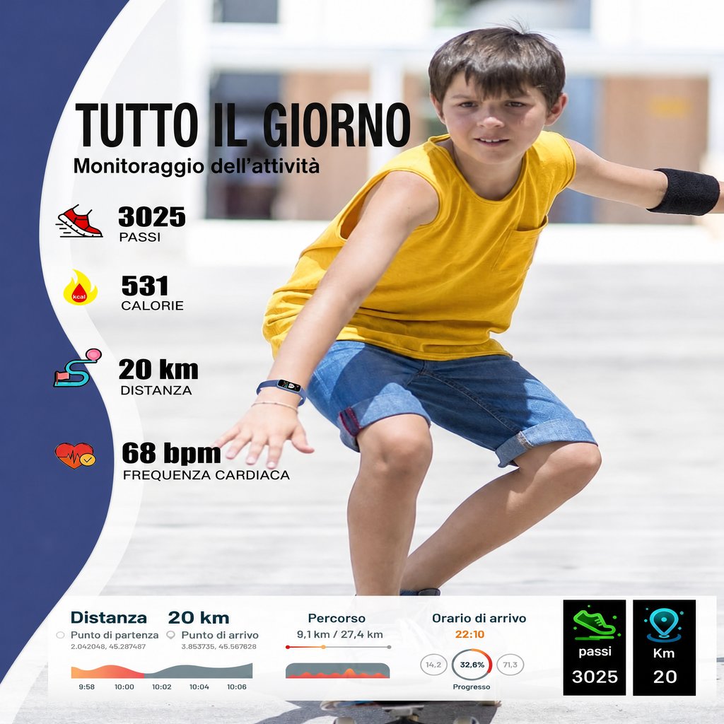Smartwatch per bambini con GPS, monitoraggio fitness e funzioni per la salute – Viona