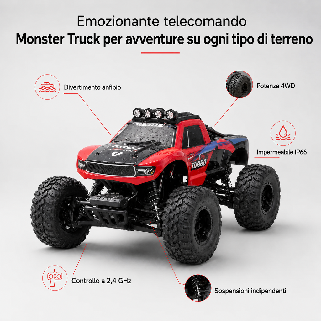 Remote Control Monster Truck anfibio per avventure su tutti i terreni