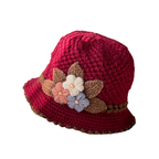 Cappello di lana lavorato a maglia a fiori spesso francese da donna