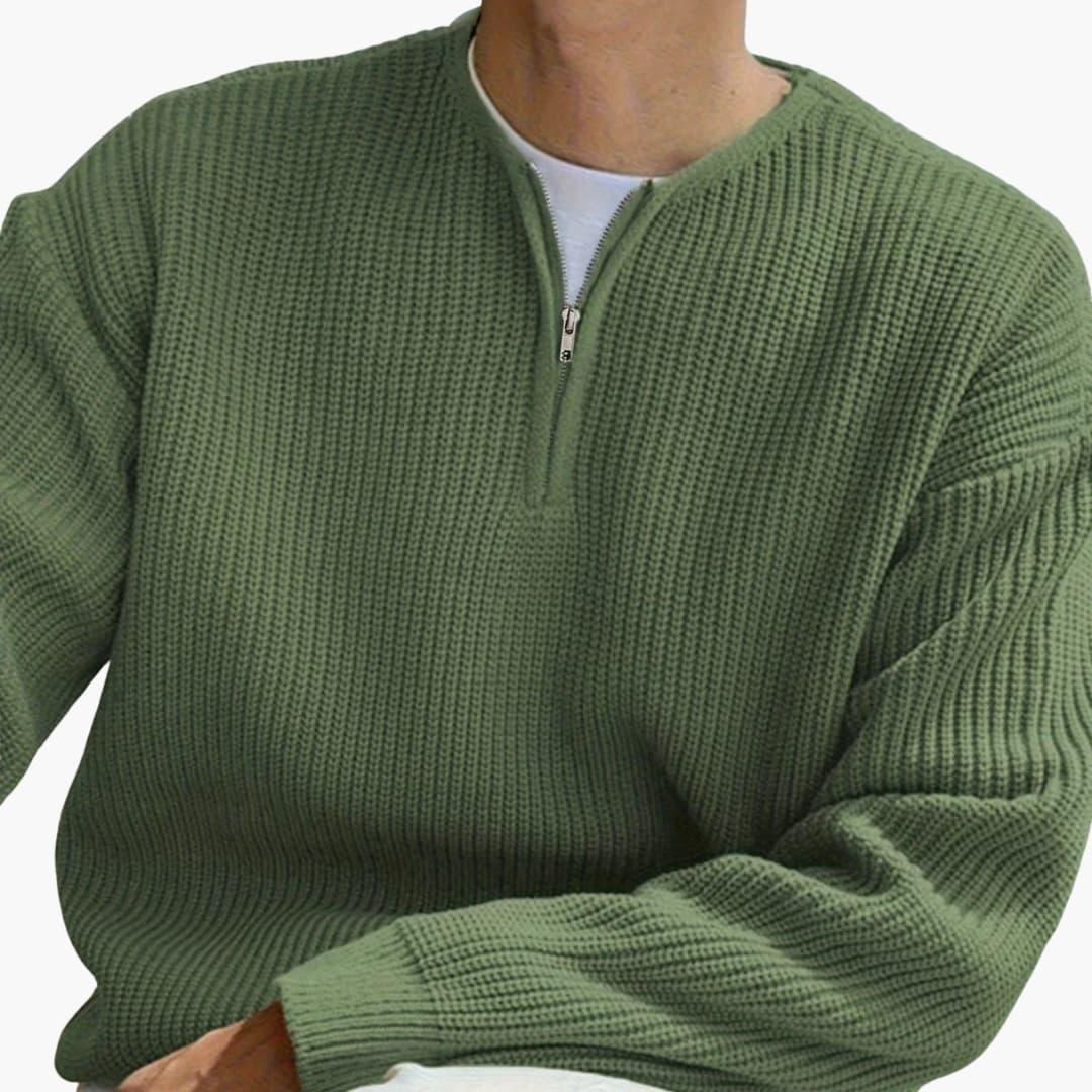 Maglione lavorato a maglia da uomo con righe, mezza zip e maniche lunghe