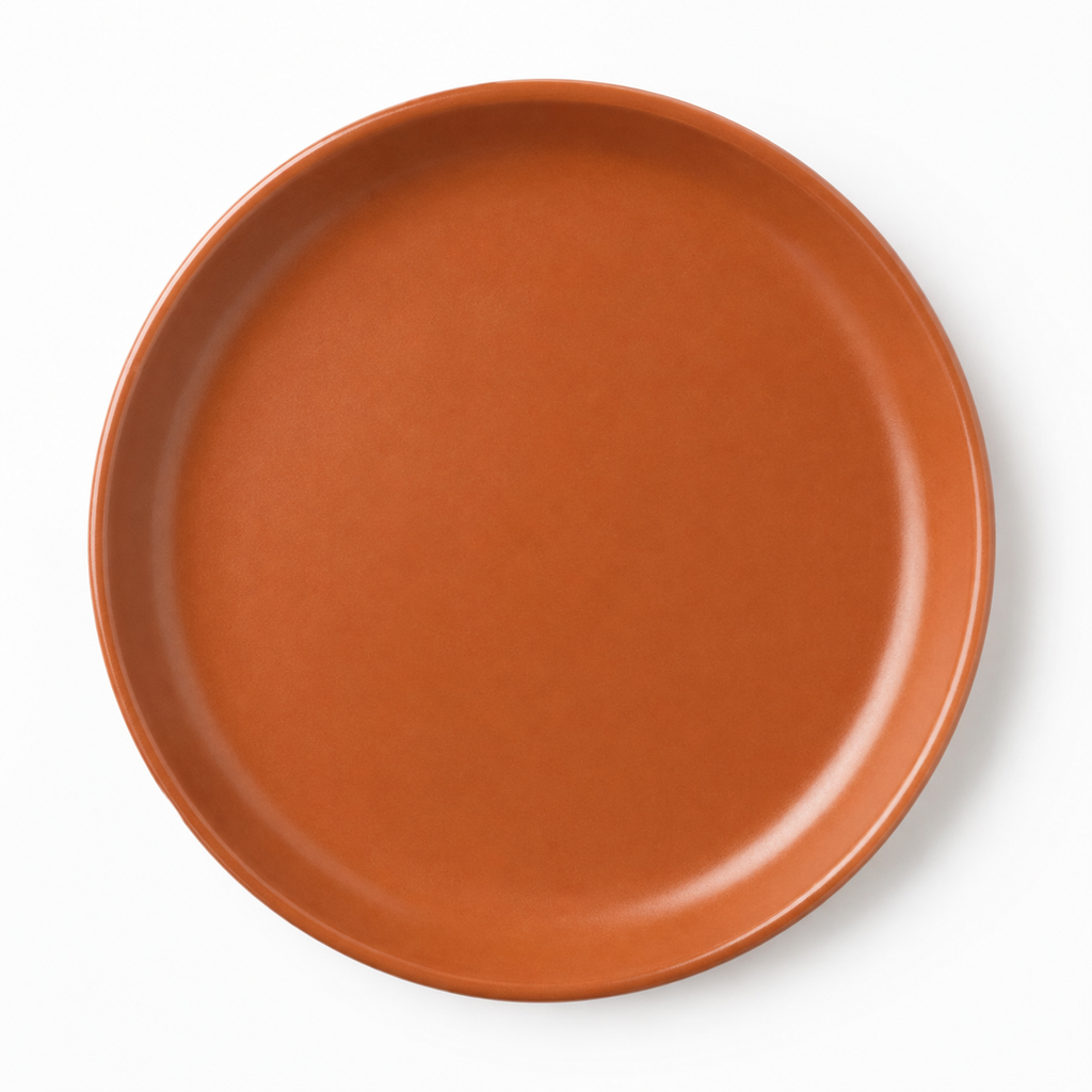 Piatto in ceramica terracotta visto dall'alto
