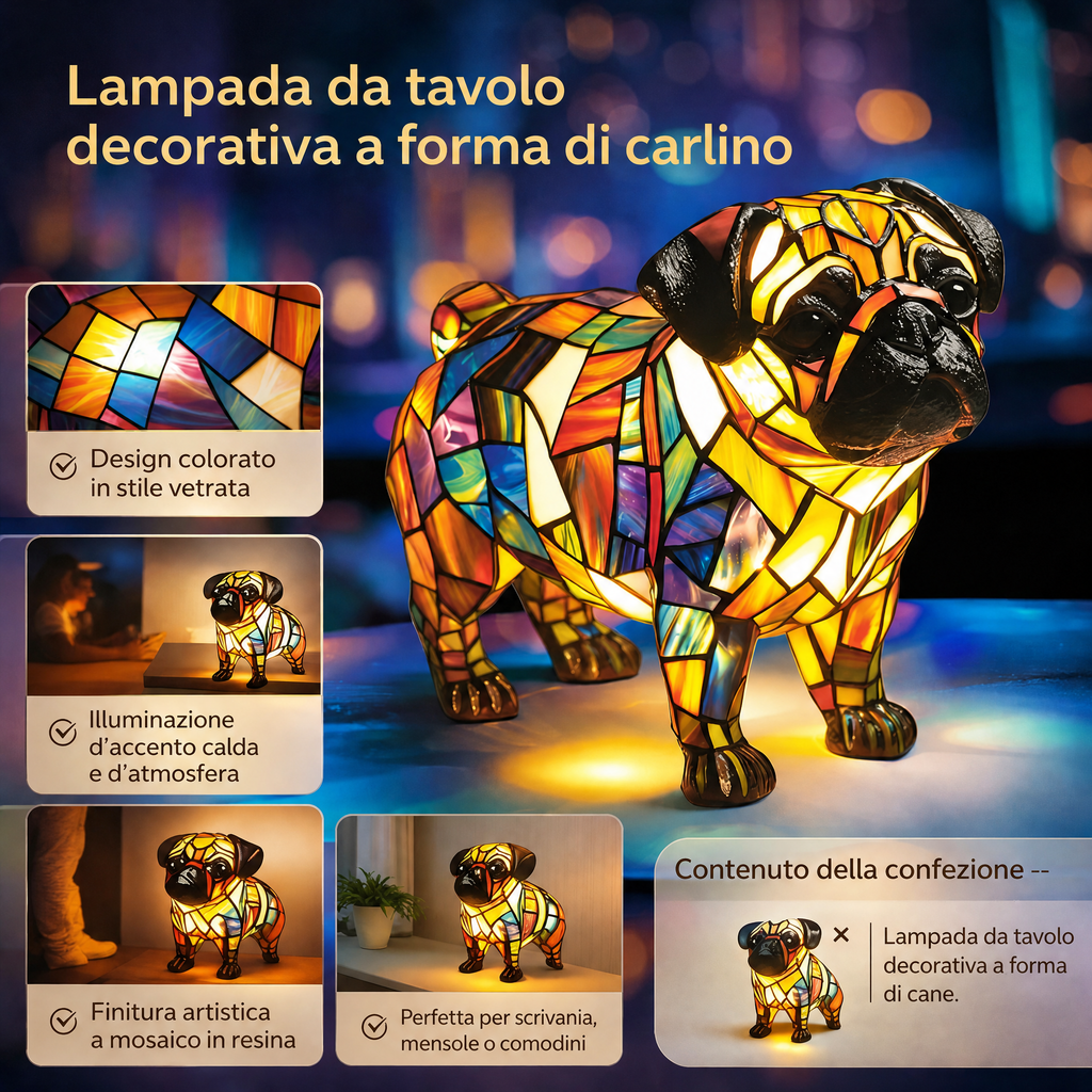 Lampada da tavolo decorativa con statuetta di cane in resina