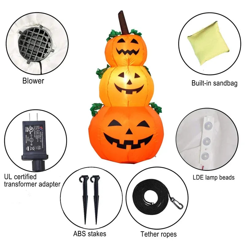 Pila di zucche gonfiabili di Halloween da 1,1 m con luci rotanti a LED | Decorazione del cortile esterno