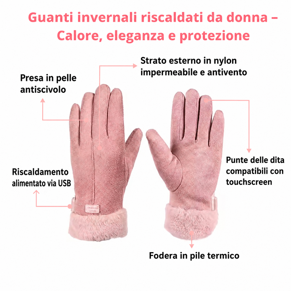 Heated Gloves for Women UK – Guanti invernali termici impermeabili da donna con touch screen e design riscaldato ricaric