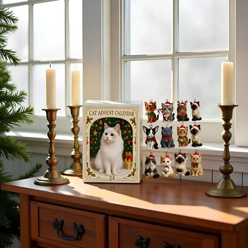 Calendario dell'Avvento CatChristmas | 24 figurine festive di gatti in acrilico per il divertimento natalizio