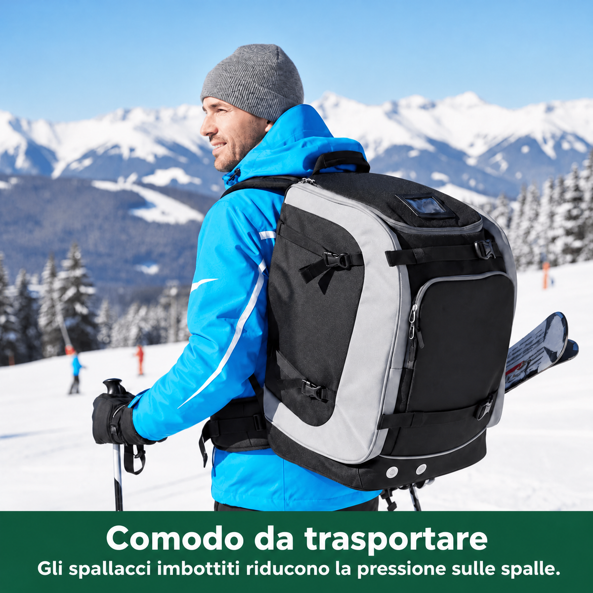 Zaino da sci 65L | Borsa per scarponi da sci con scomparto per casco e scomparto per maschera | Tessuto Oxford, spallacc