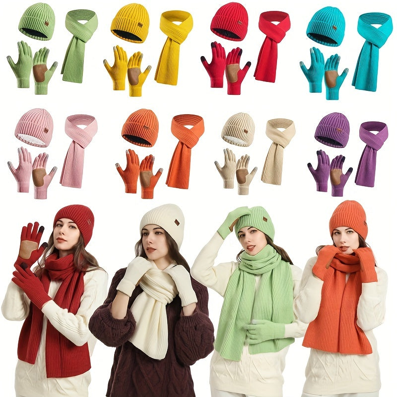 Set invernale gioioso: cappello, sciarpa e guanti per coppie