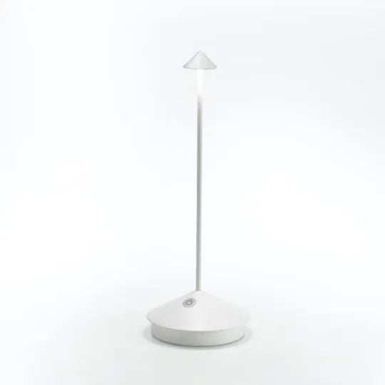 Lampada da tavolo LED senza fili bianca e dorata dal design moderno per soggiorno o terrazza