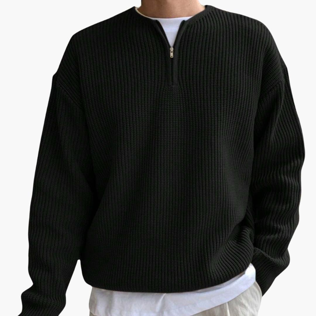 Maglione lavorato a maglia da uomo con righe, mezza zip e maniche lunghe