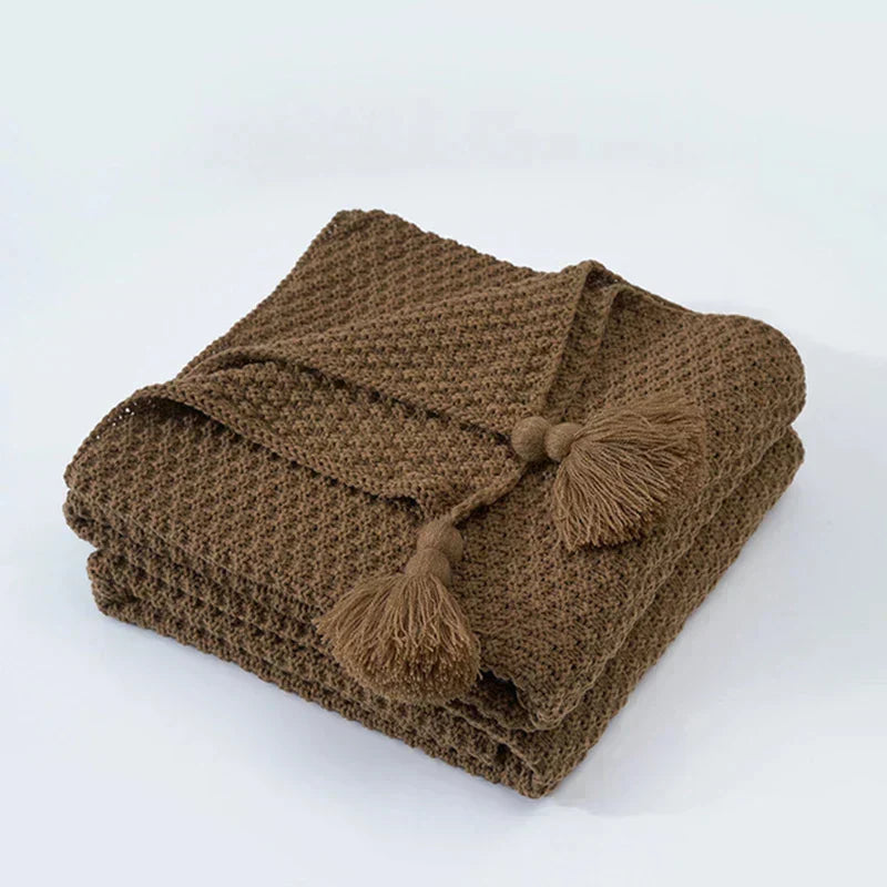 Coperta in lana lavorata a maglia NordiWrap con frange | Design nordico | Accogliente ed elegante | Perfetto per la casa