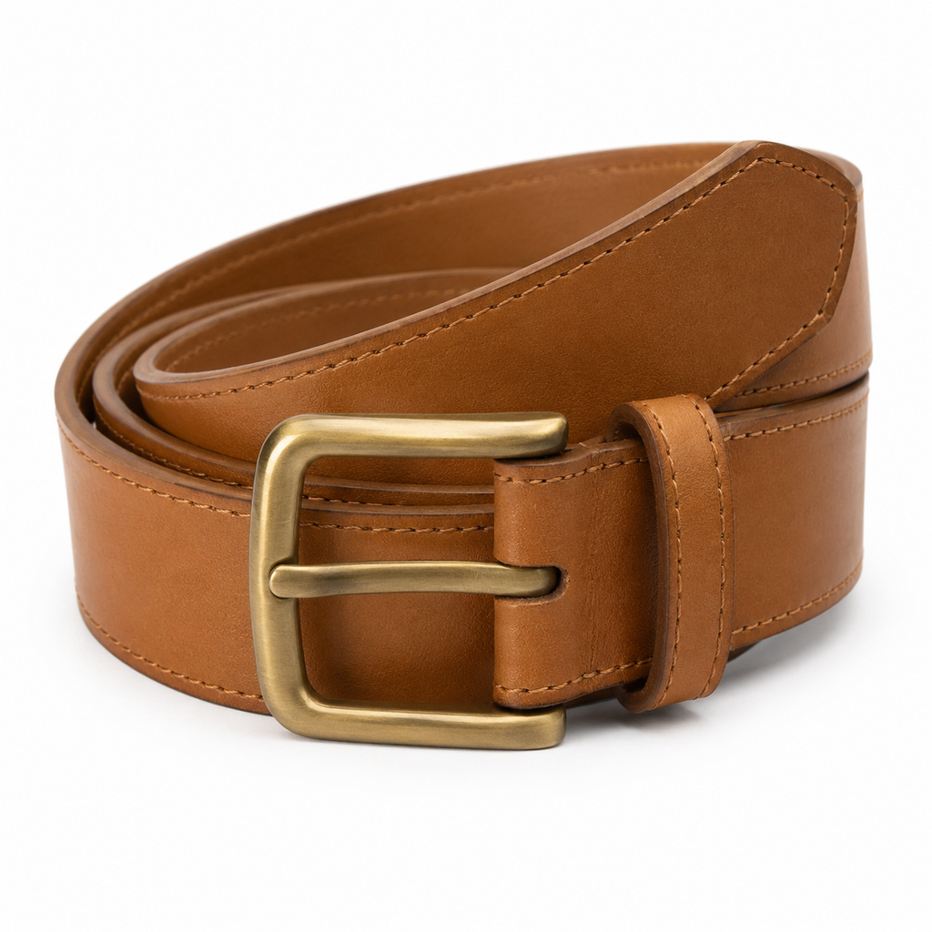 Cintura marrone in pelle con fibbia in ottone