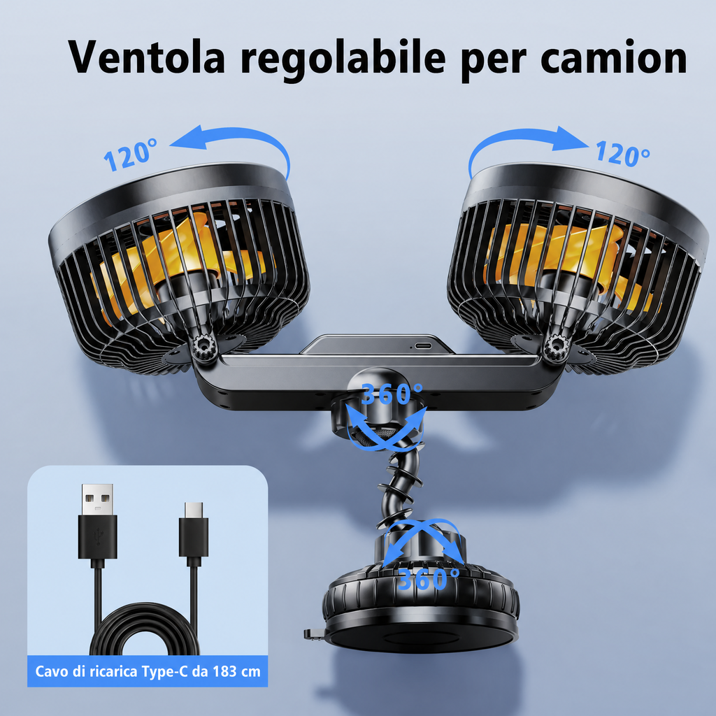 AeroBreeze Car Fan | Ventola wireless per auto con batteria da 4000 mAh e 3 velocità