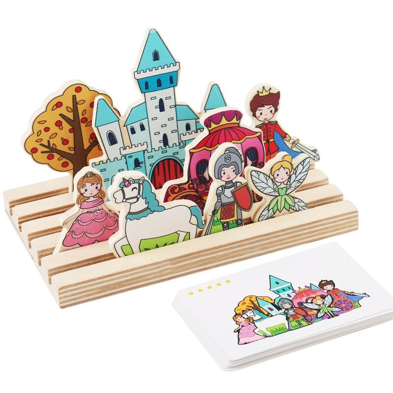 Puzzle 3D creativo in legno | Gioco di combinazioni da favola