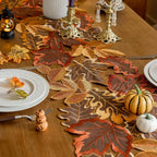 Runner da tavolo HarvestLeaf | Design foglia d'acero ricamato | Decorazioni autunnali in stile country