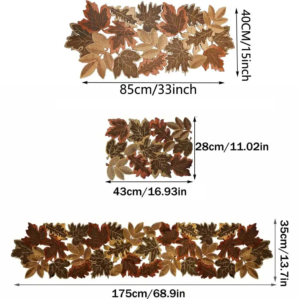 Runner da tavolo HarvestLeaf | Design foglia d'acero ricamato | Decorazioni autunnali in stile country