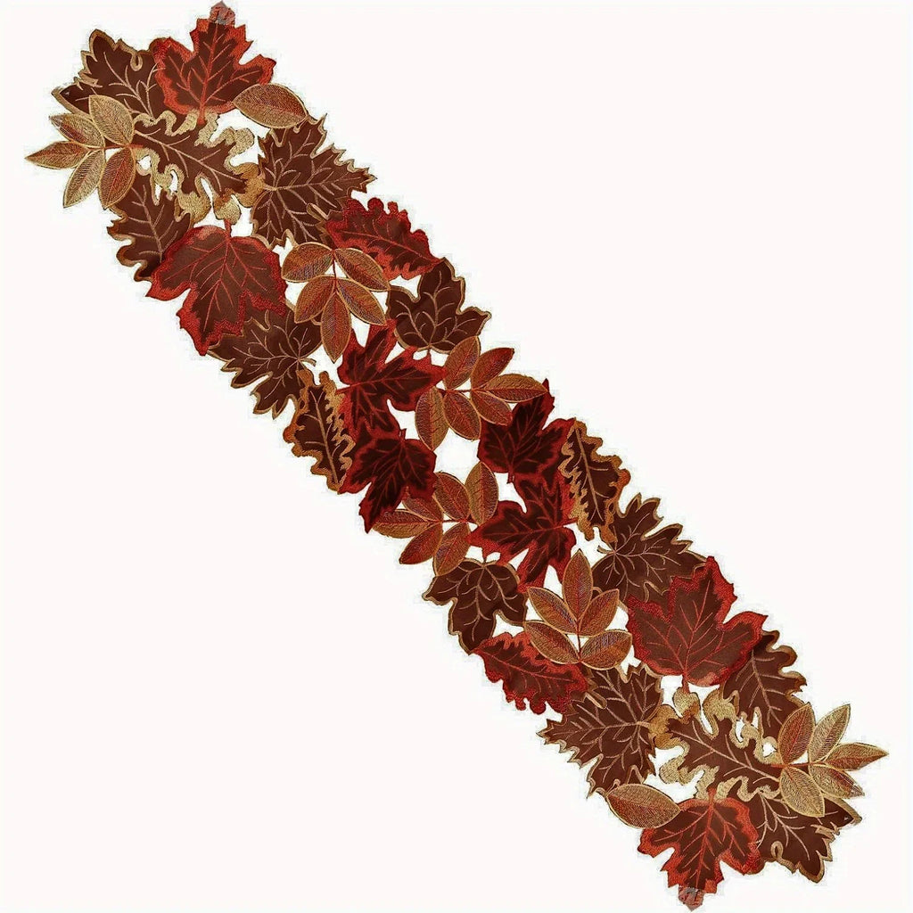 Runner da tavolo HarvestLeaf | Design foglia d'acero ricamato | Decorazioni autunnali in stile country