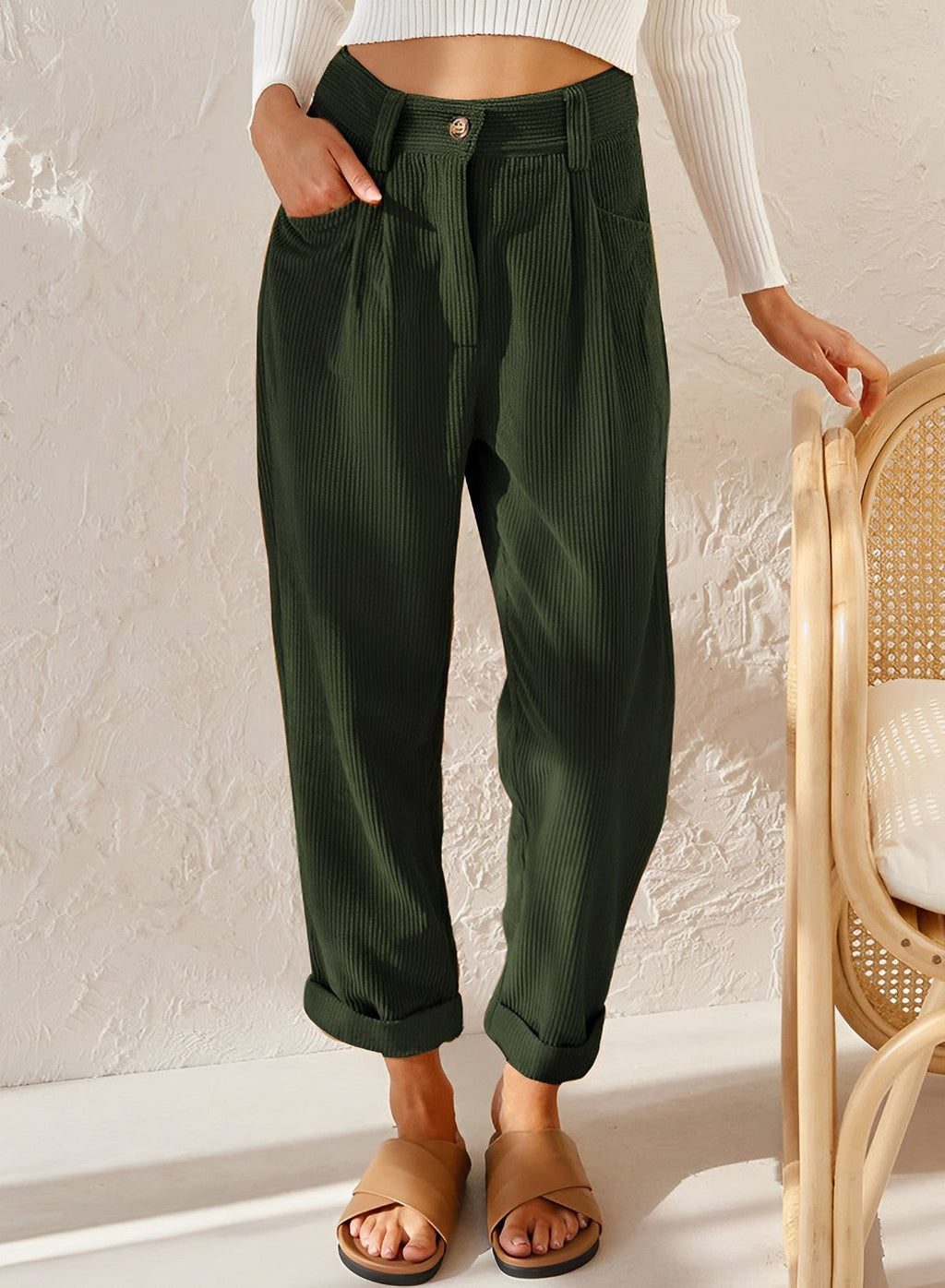 Pantaloni di velluto a coste da donna traspiranti | taglio dritto, materiale leggero, da indossare tutti i giorni