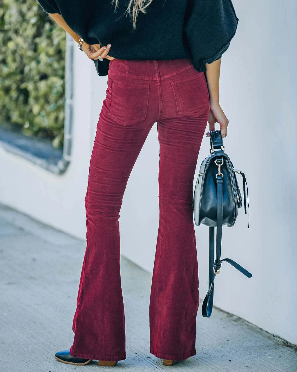 Pantaloni svasati da donna traspiranti | velluto a coste elastico, per abbigliamento casual