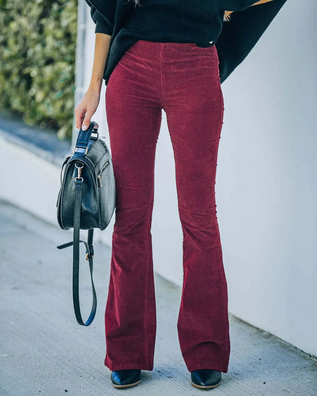 Pantaloni svasati da donna traspiranti | velluto a coste elastico, per abbigliamento casual