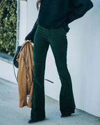 Pantaloni svasati da donna traspiranti | velluto a coste elastico, per abbigliamento casual