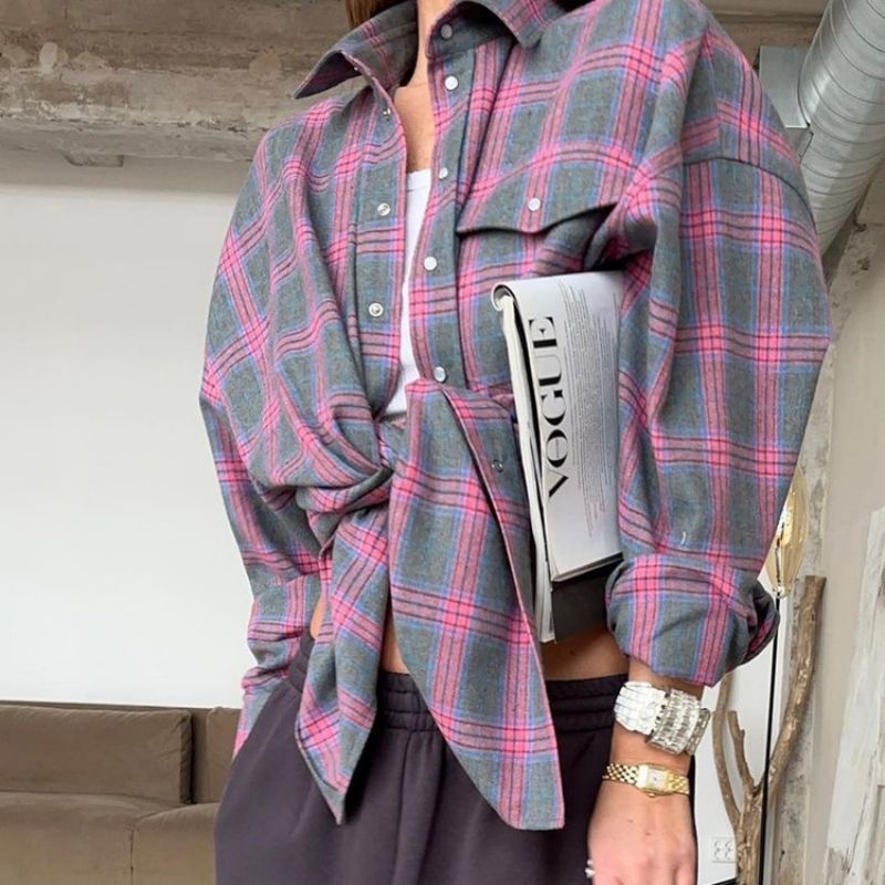 Camicia oversize in flanella da donna traspirante | vestibilità comoda, cotone morbido, da indossare tutti i giorni