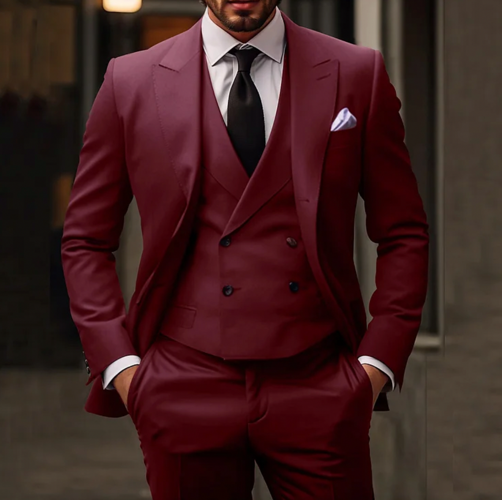 Abito a tre pezzi in lana italiana | Design gilet doppio petto