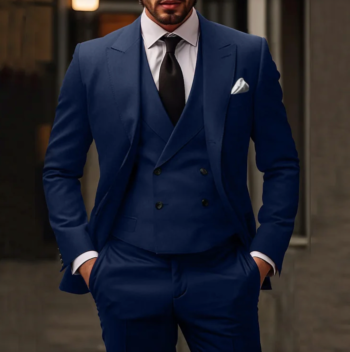 Abito a tre pezzi in lana italiana | Design gilet doppio petto