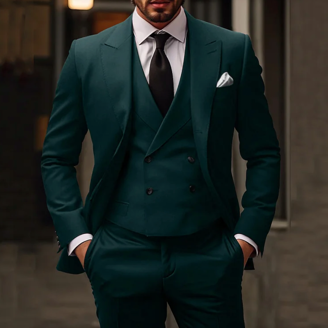 Abito a tre pezzi in lana italiana | Design gilet doppio petto