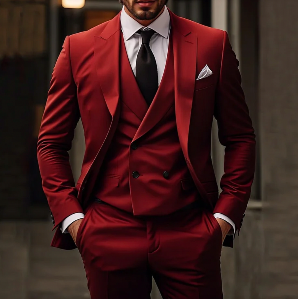 Abito a tre pezzi in lana italiana | Design gilet doppio petto